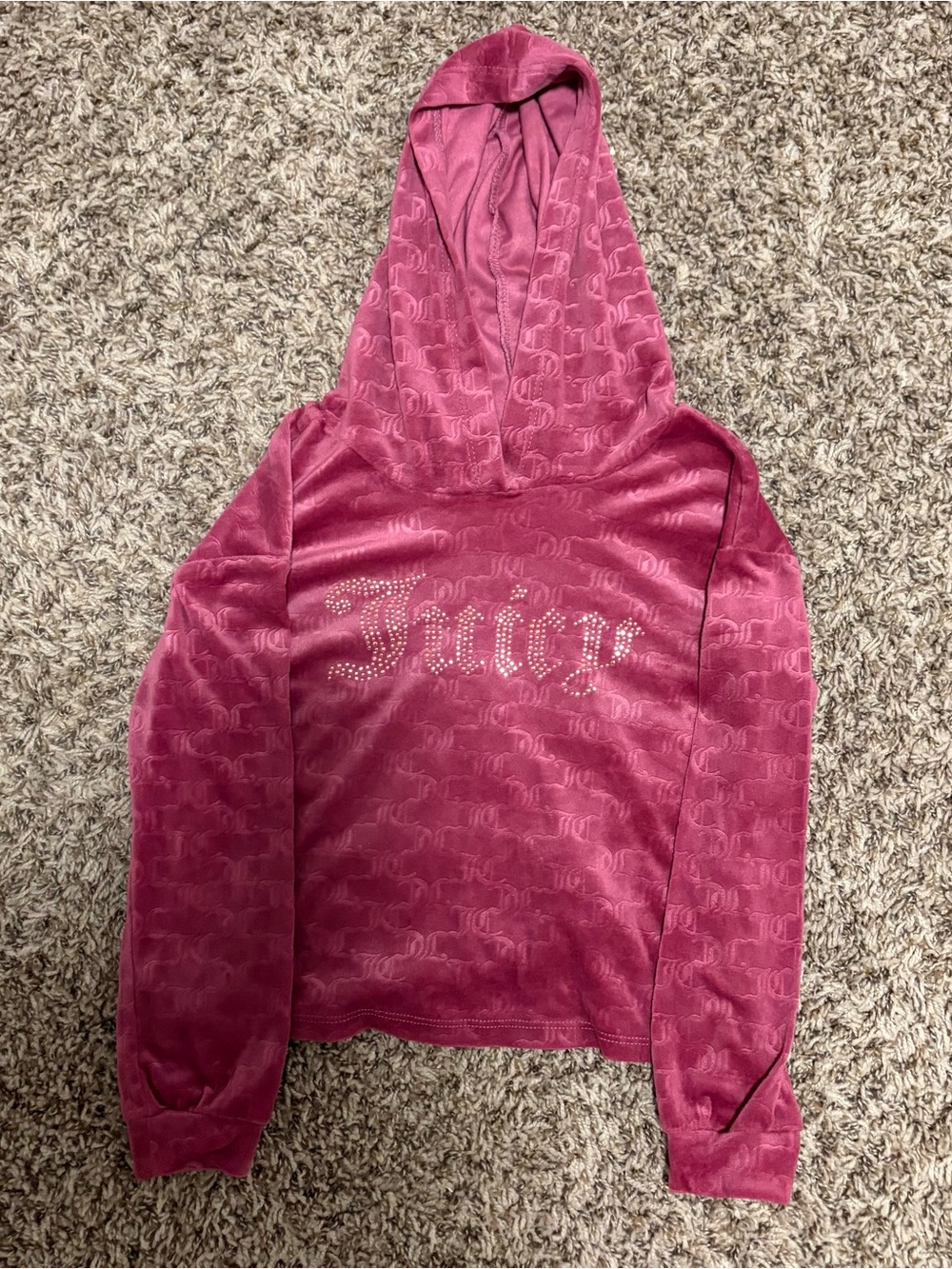 Juicy Couture Pink Velour Hoodie with Rhinestone Logo